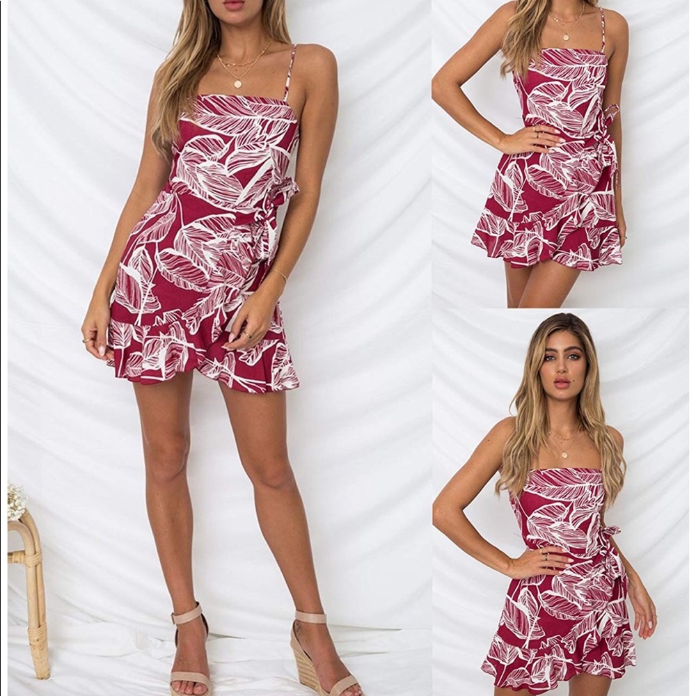 Mini wrap ruffle dress banana leaf